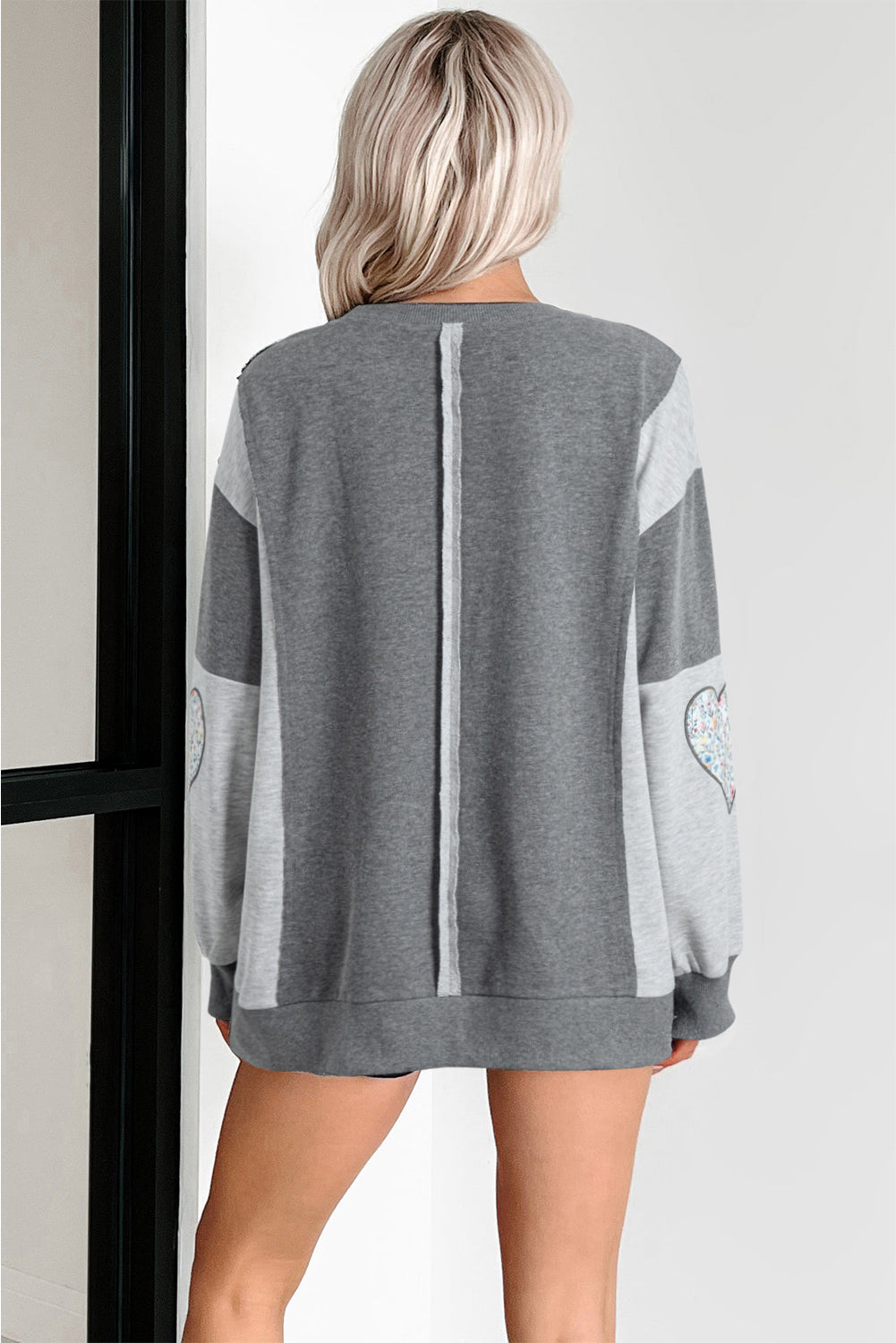 Dark Grey LOVE Graphic Exposed Seam Patchwork Uneven Hem Chic Sweatshirt