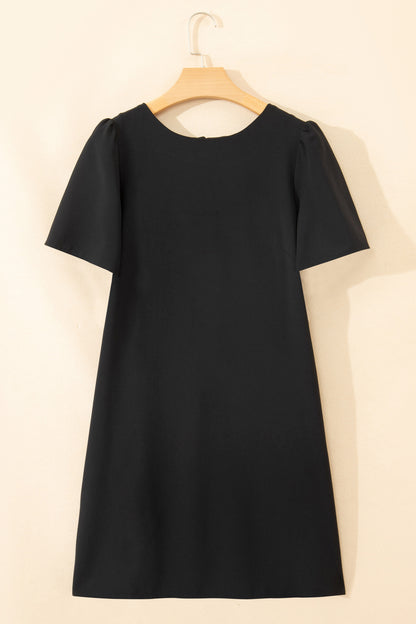Black Bow Decor Backless Short Sleeve Shift Mini Dress