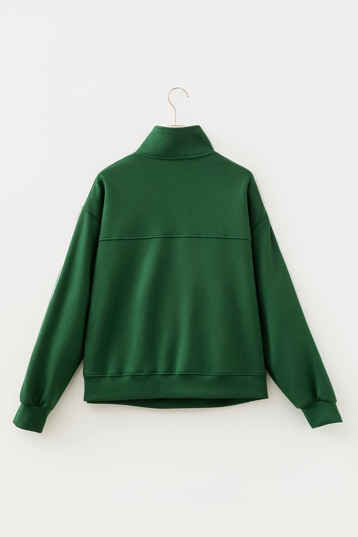 Sea Green High Neck Zip-Up Loose Fit Long Sleeve Sweatshirt