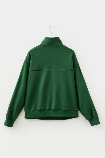 Sea Green High Neck Zip-Up Loose Fit Long Sleeve Sweatshirt