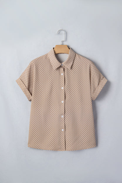Khaki Dotted Print Cuffed Short Sleeve Shirt