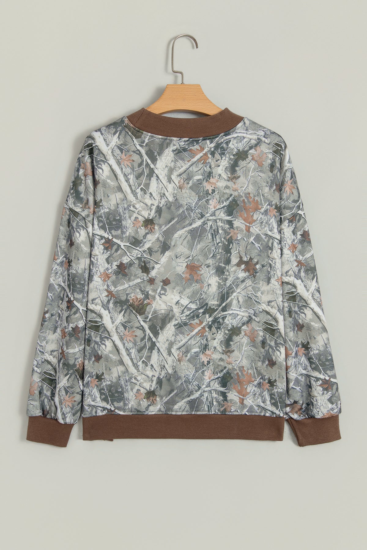Gray Western Camo/Mallard Letter Print Baggy Pullover Sweatshirt