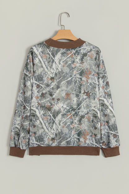 Gray Western Camo/Mallard Letter Print Baggy Pullover Sweatshirt