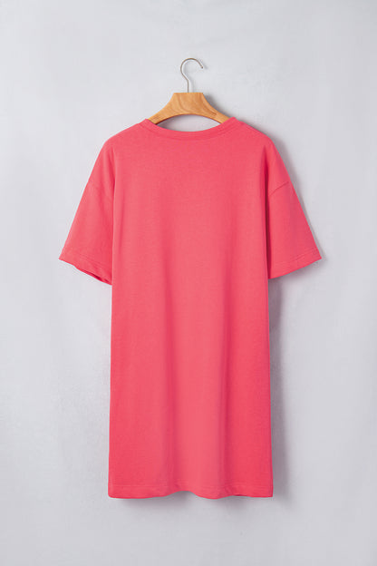 Light Blue Drop Shoulder Loose Casual T Shirt Mini Dress