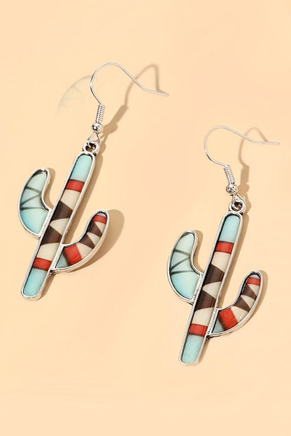 Boucles d'oreilles pendantes en alliage bleu clair motif cactus occidental