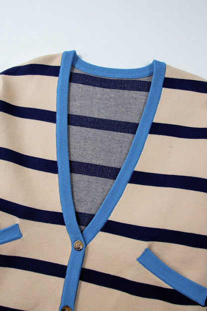 Cardigan ample boutonné à épaules tombantes et colorblock blanc