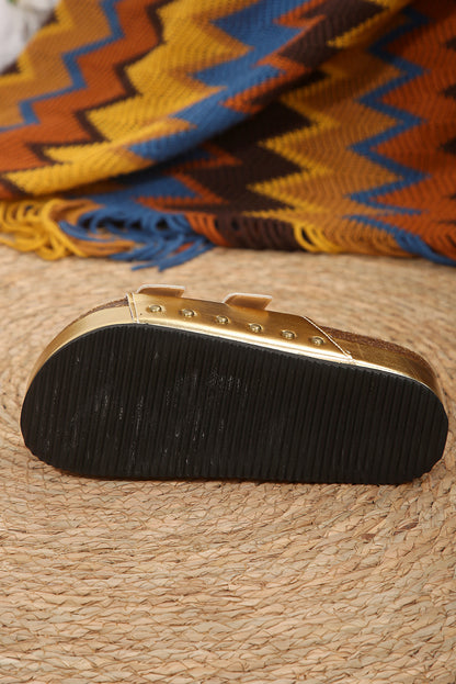 Chaussons à plateforme et double boucle en cuir doré