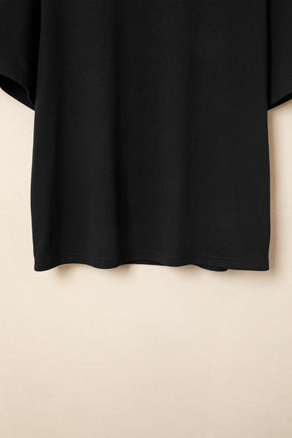 Black Solid Color High Neck Oversize Tee