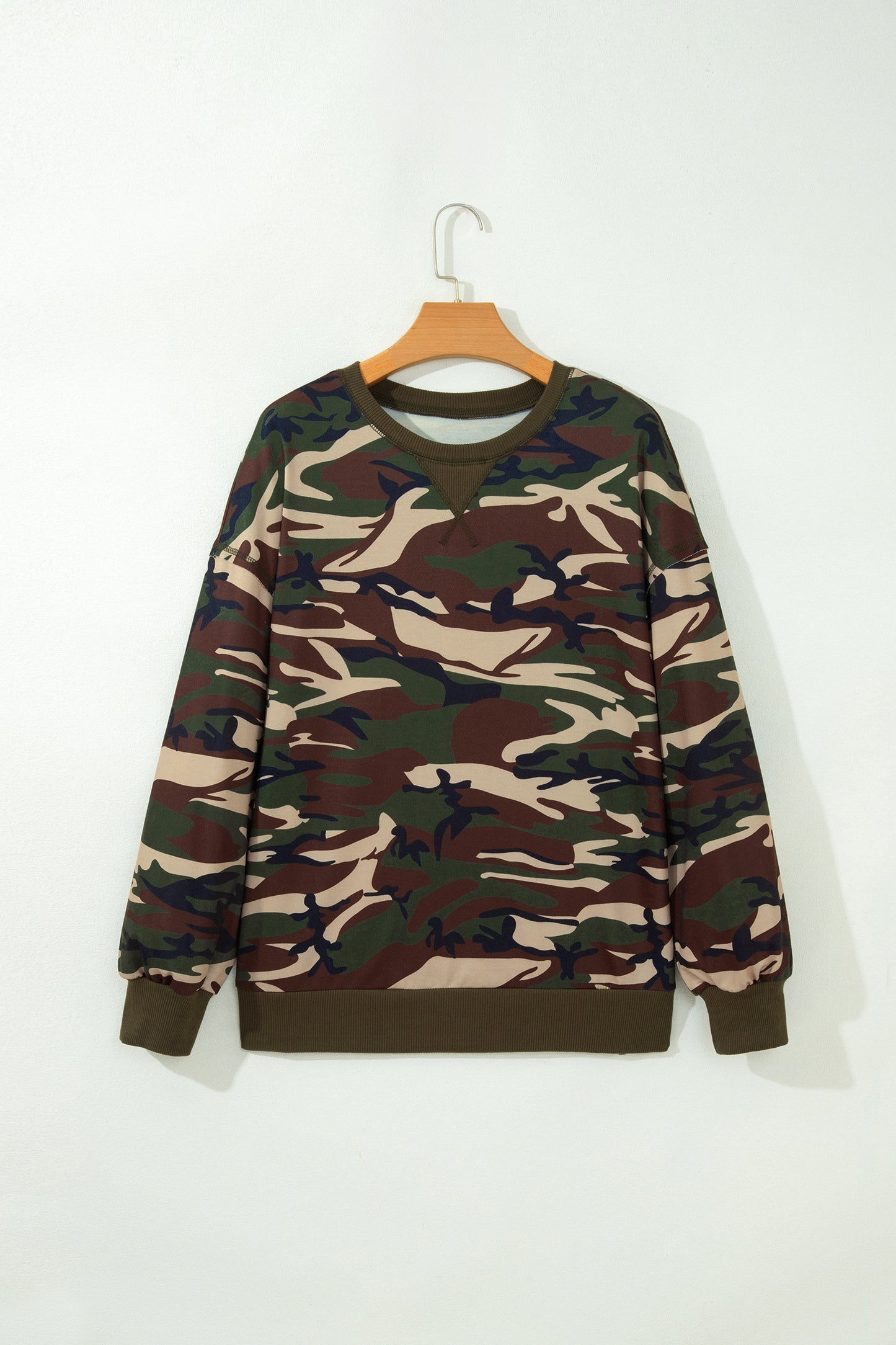 Multicolour Camouflage Print Round Neck Baggy Pullover Sweatshirt