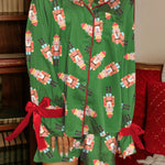 Green Christmas Candy Contrast Trim Bow Knot Silky 2pcs Pajama Set