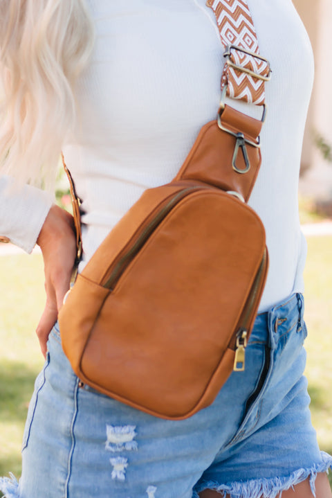 Faux Leather Zipped Crossbody Chest Bag