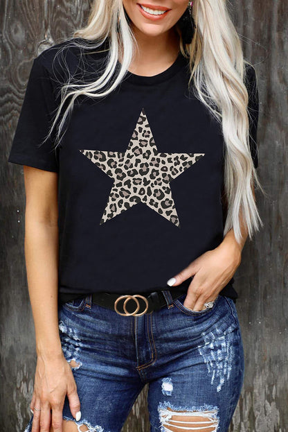 Leopard Star Print Crew Neck Tee