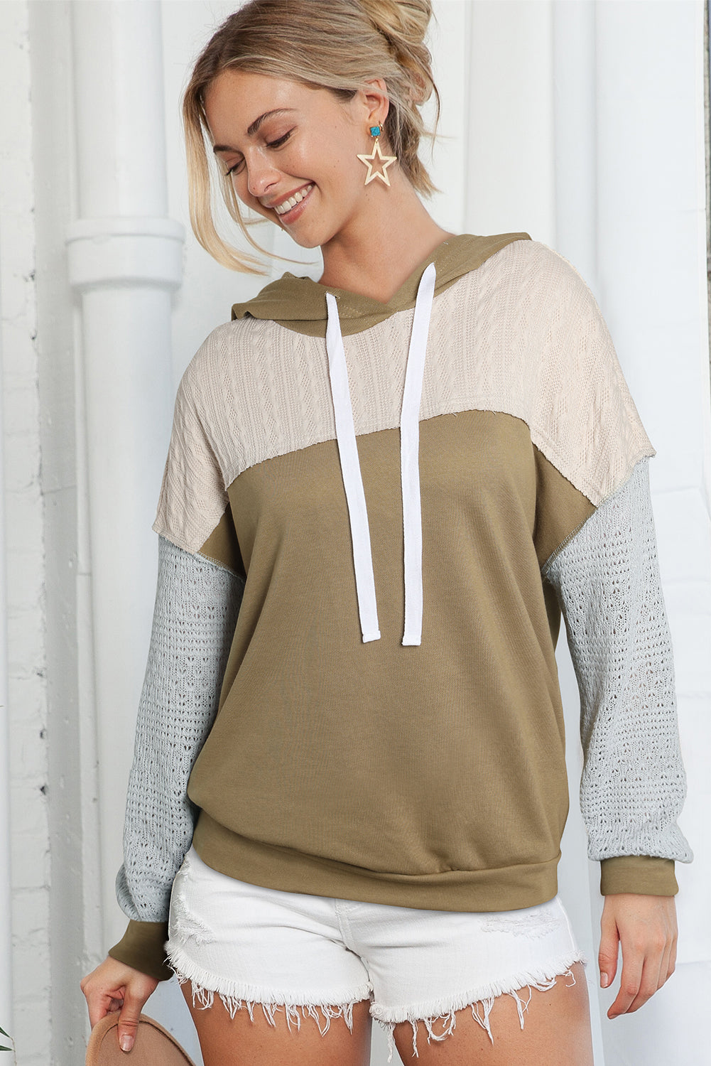 Sweat à capuche patchwork gris colorblock 