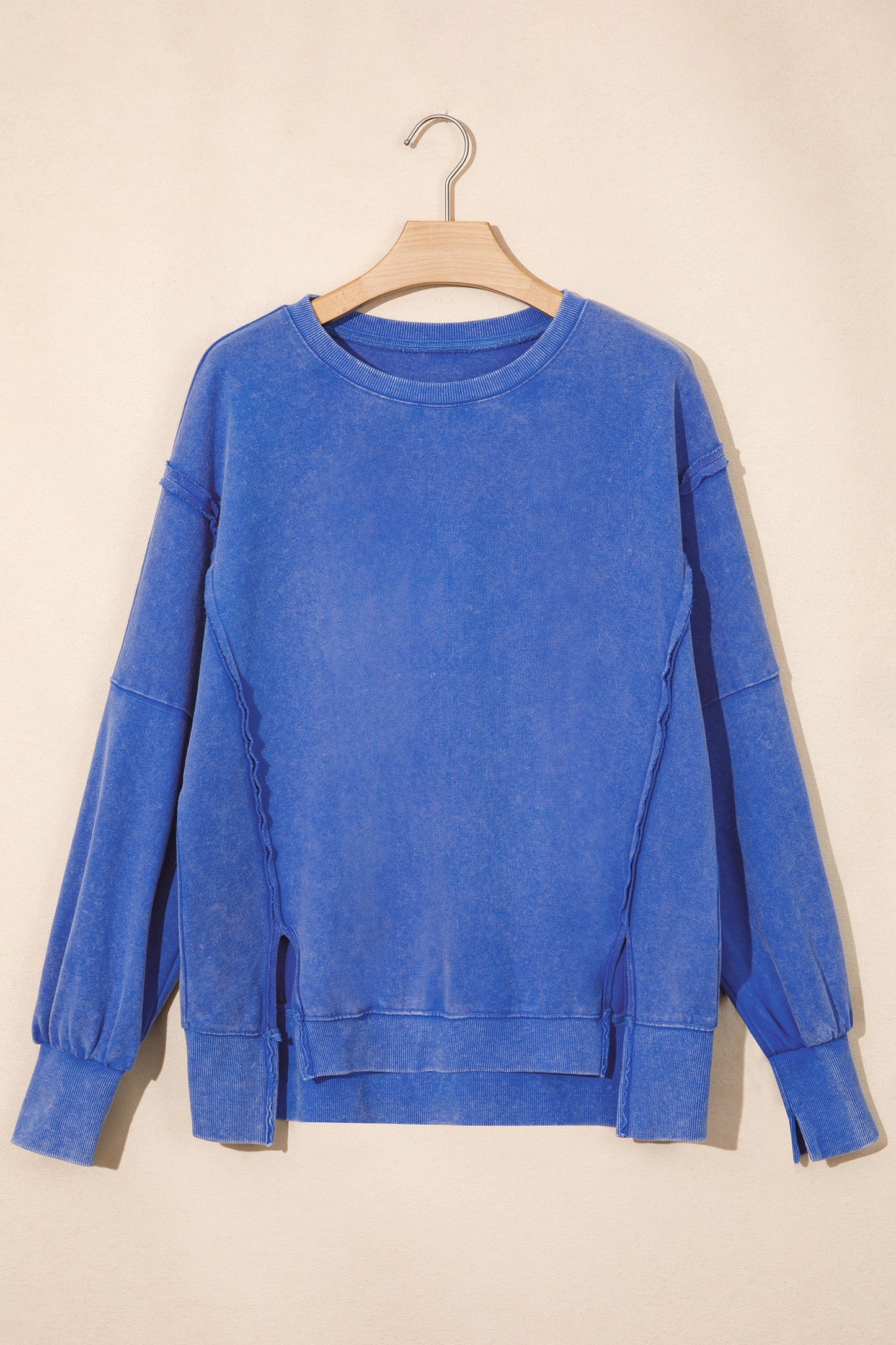 Sky Blue Mineral Wash Split Hem Loose Tunic Sweatshirt