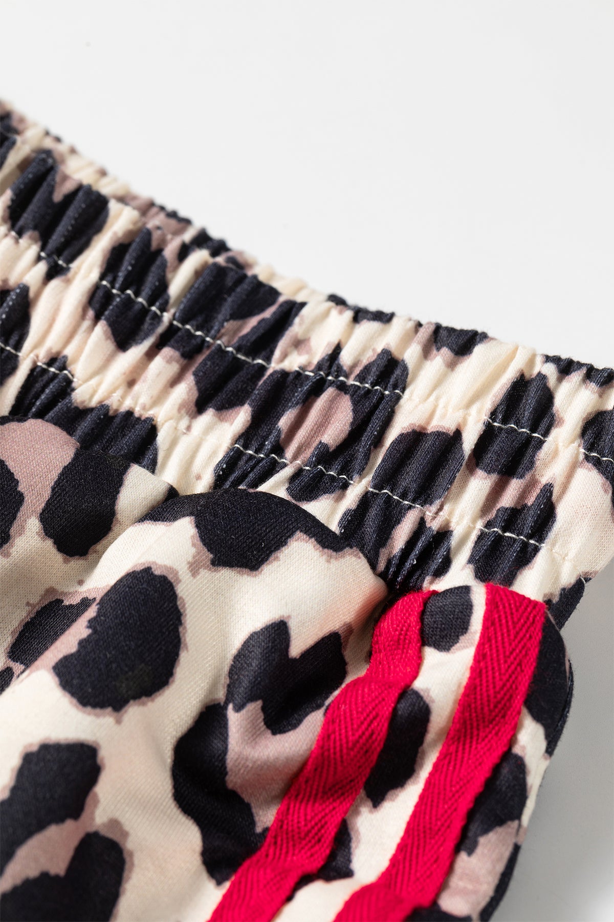 Contrast Detail Tie Waist Leopard Print Casual Pants