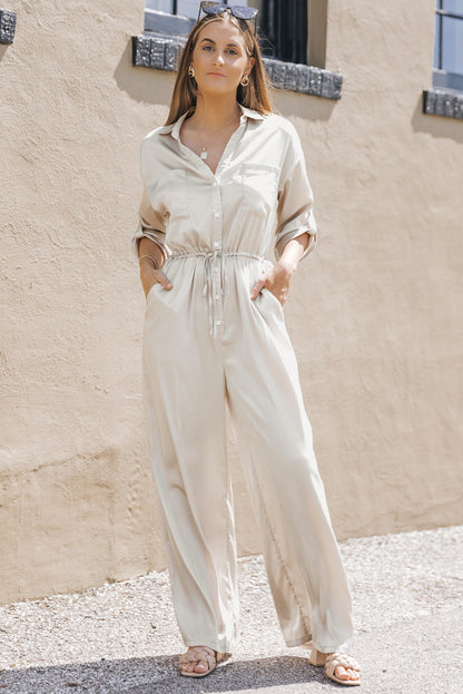 Combinaison à lacets, taille haute, manches longues, jambes larges 