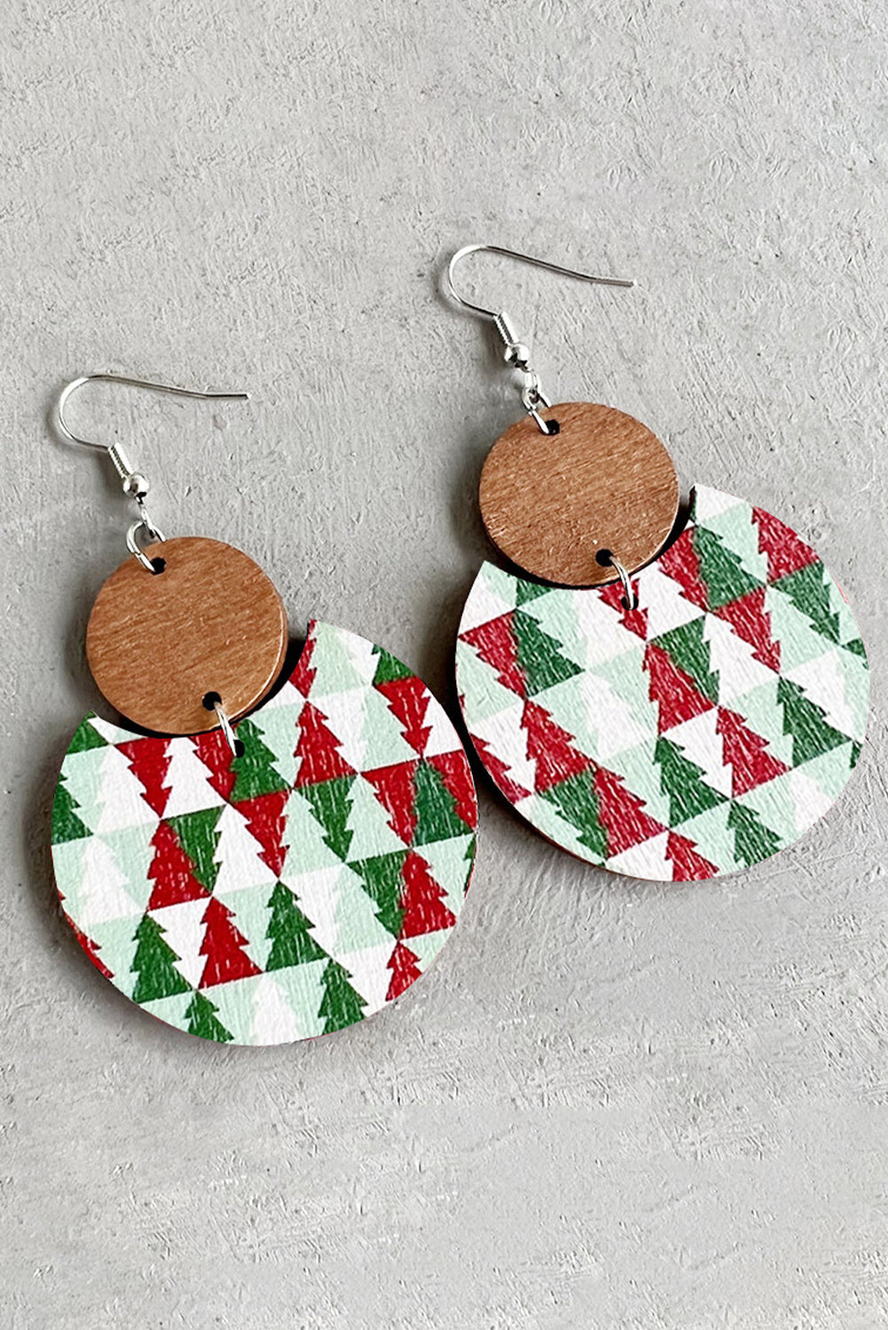 Boucles d'oreilles en bois à motif damier de Noël vert foncé 