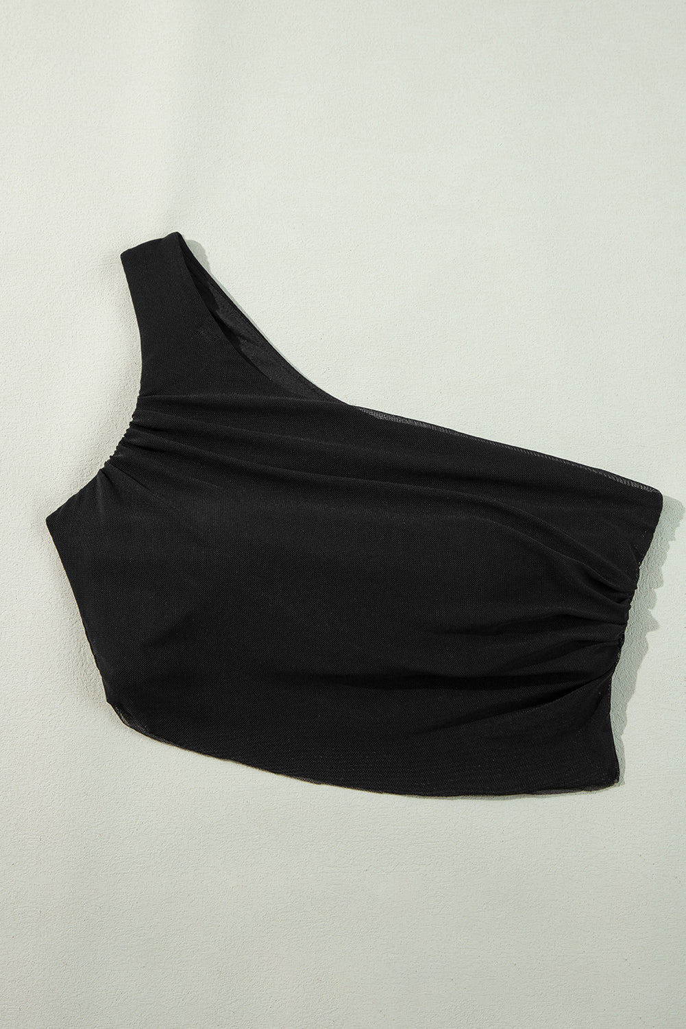 Ensemble haut de bikini asymétrique en maille plissée noire et jupe