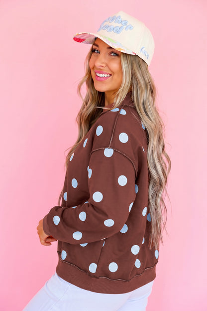 Clay Polka Dot/GOOD DAY Print Reversible Mock Neck Pullover Sweatshirt