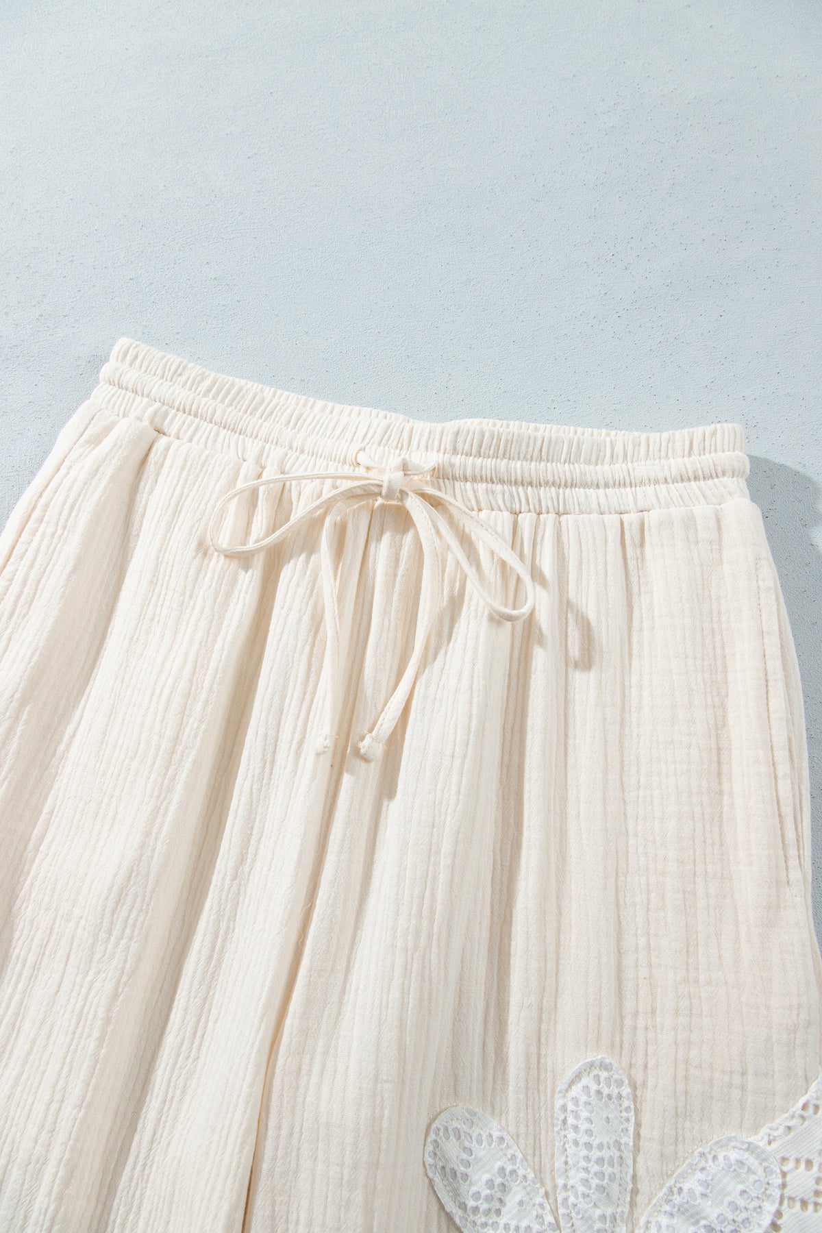 White Floral Lace Patchwork Boho Wide Leg Casual Pants
