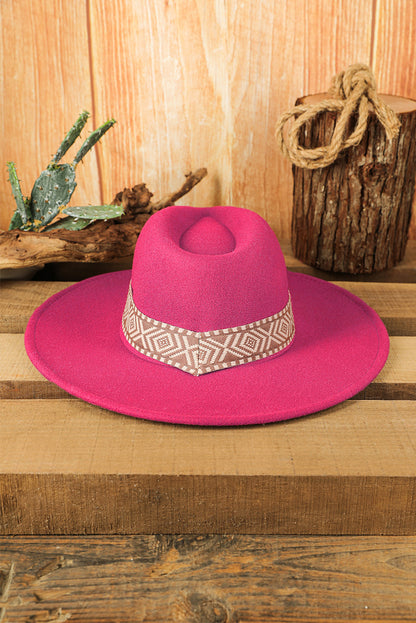 Sombrero Fedora plano retro con bordado azteca marrón