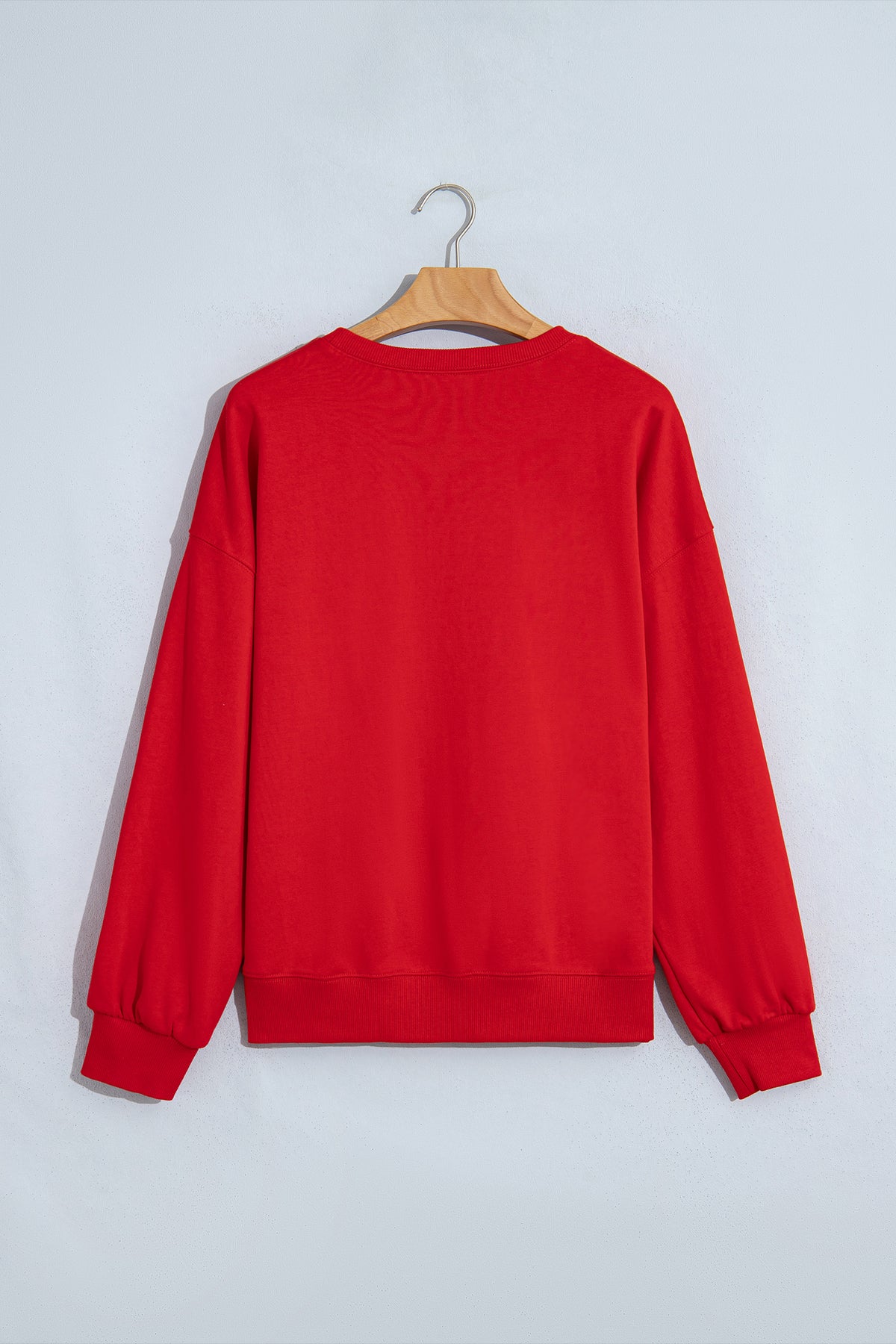 Fiery Red Christmas Embroidered Long Sleeve Casual Round Neck Loose Fit Sweatshirt