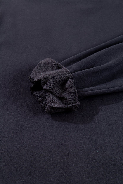 Black Plain Drop Shoulder Crewneck Pullover Sweatshirt