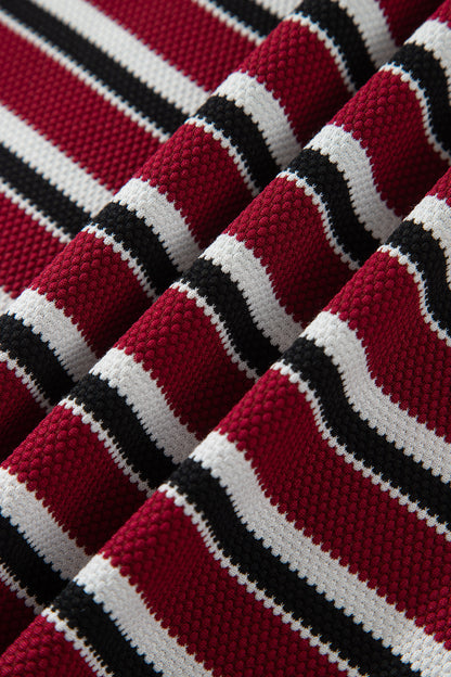 Red Stripe Dropped Shoulder Long Puff Sleeve Top