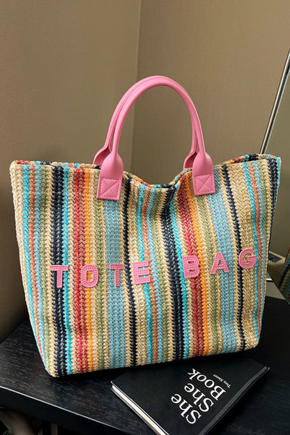 Sachet Pink Bohemian Straw Crochet Woven Tote Bag