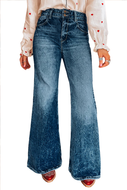 Sail Blue Acid Wash Pocket Detail Flare Jeans