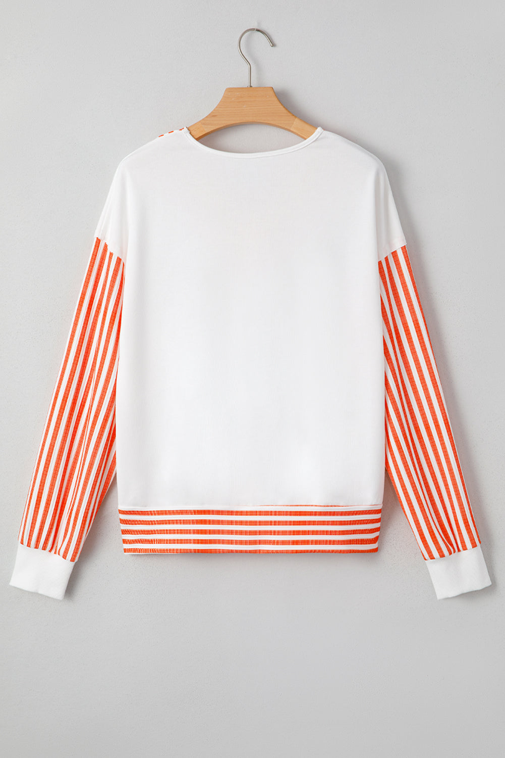 Orange Stripe  V Neck Drop Shoulder Patchwork Long Sleeve Top