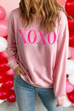 Pink XOXO Puff Print Drop Shoulder Pullover Sweatshirt