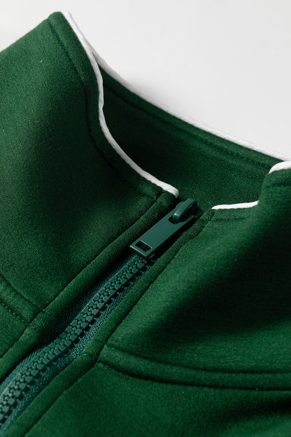 Sea Green High Neck Zip-Up Loose Fit Long Sleeve Sweatshirt