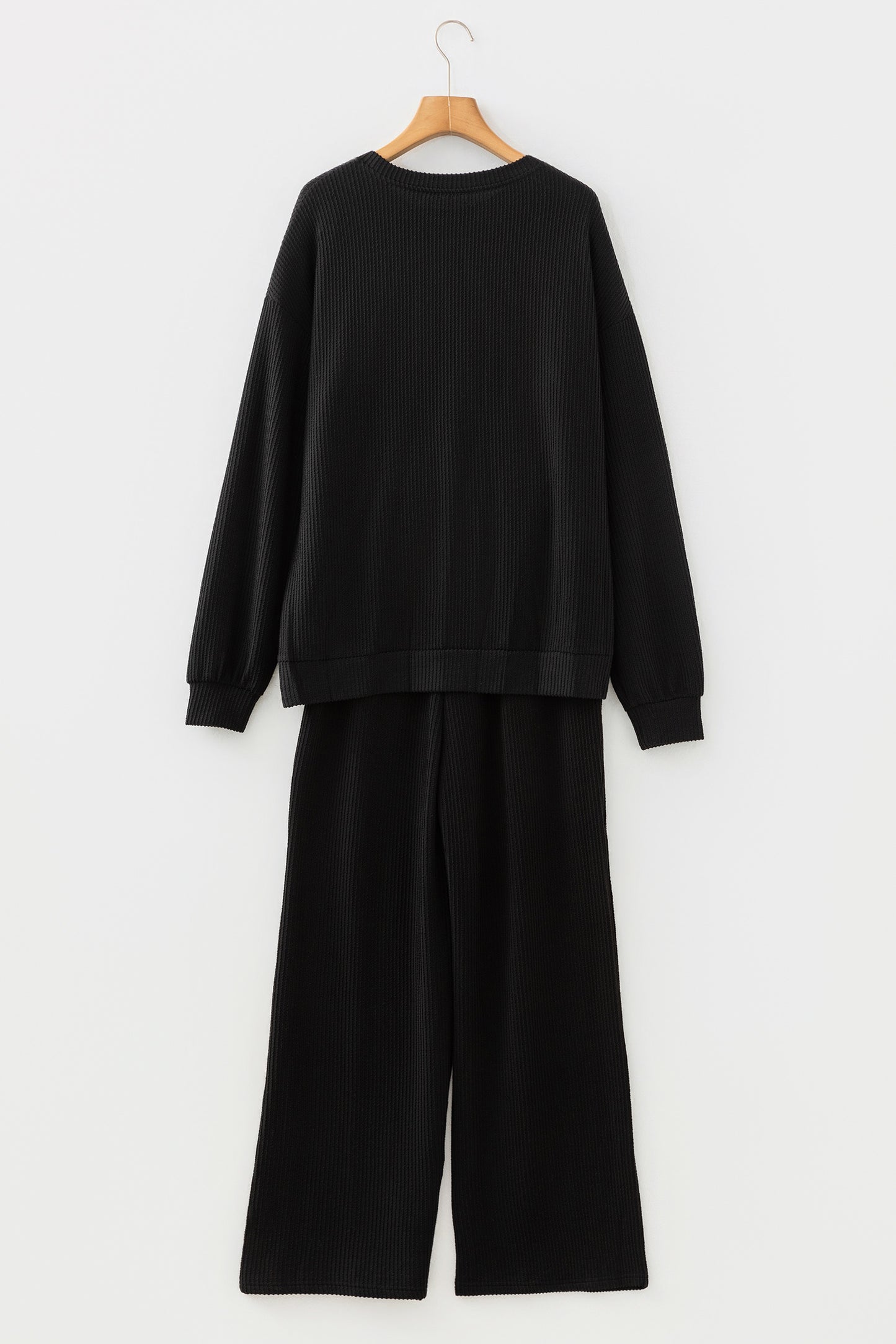 Black MERRY Corded Long Sleeve Top and Pockets Pants Set