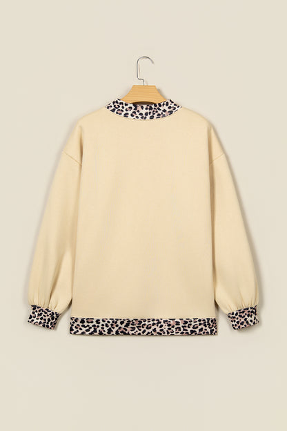 Parchment Leopard Trim High Neck FAITH Letter Graphic Baggy Sweatshirt