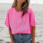 Bright Pink MAMA Letter Graphic Neon T Shirt