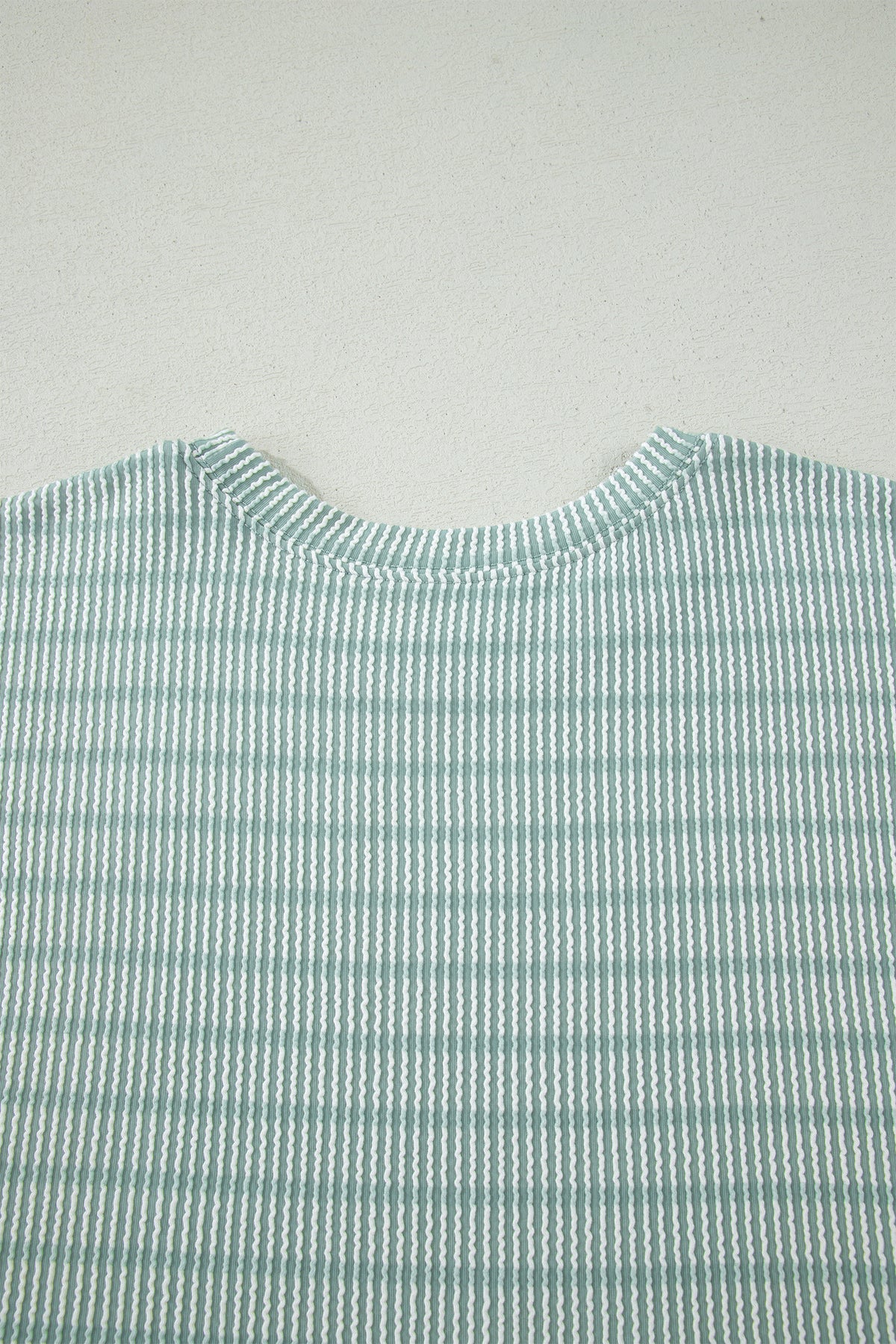 Green Stripe Raised Rib Loose Tee Drawstring Elastic Waist 2pcs Short Set