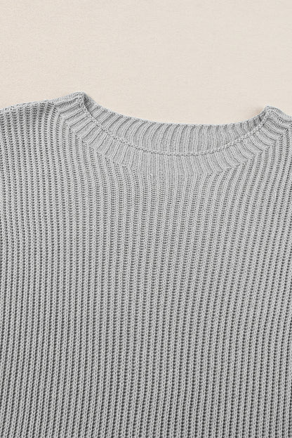 Gray Short Sleeve Side Slit Oversized Sweater