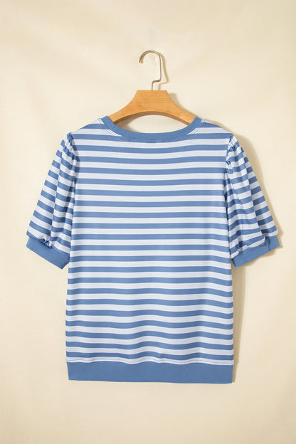 Orange Stripe Short Bubble Sleeve T Shirt