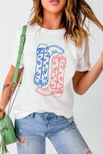 White Western Star Boots Print Round Neck Graphic T Shirt