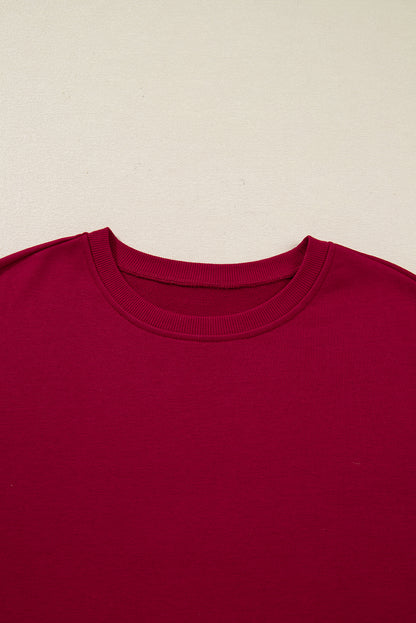 Racing Red Contrast Striped Bow Detail Drop Shoulder Sweatshirt Dress with Pockets