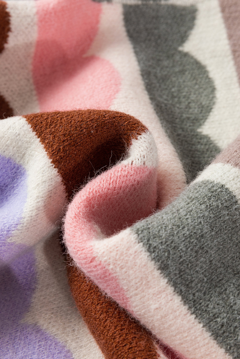 Pull rayé à manches ballon et épaules tombantes gris ondulé