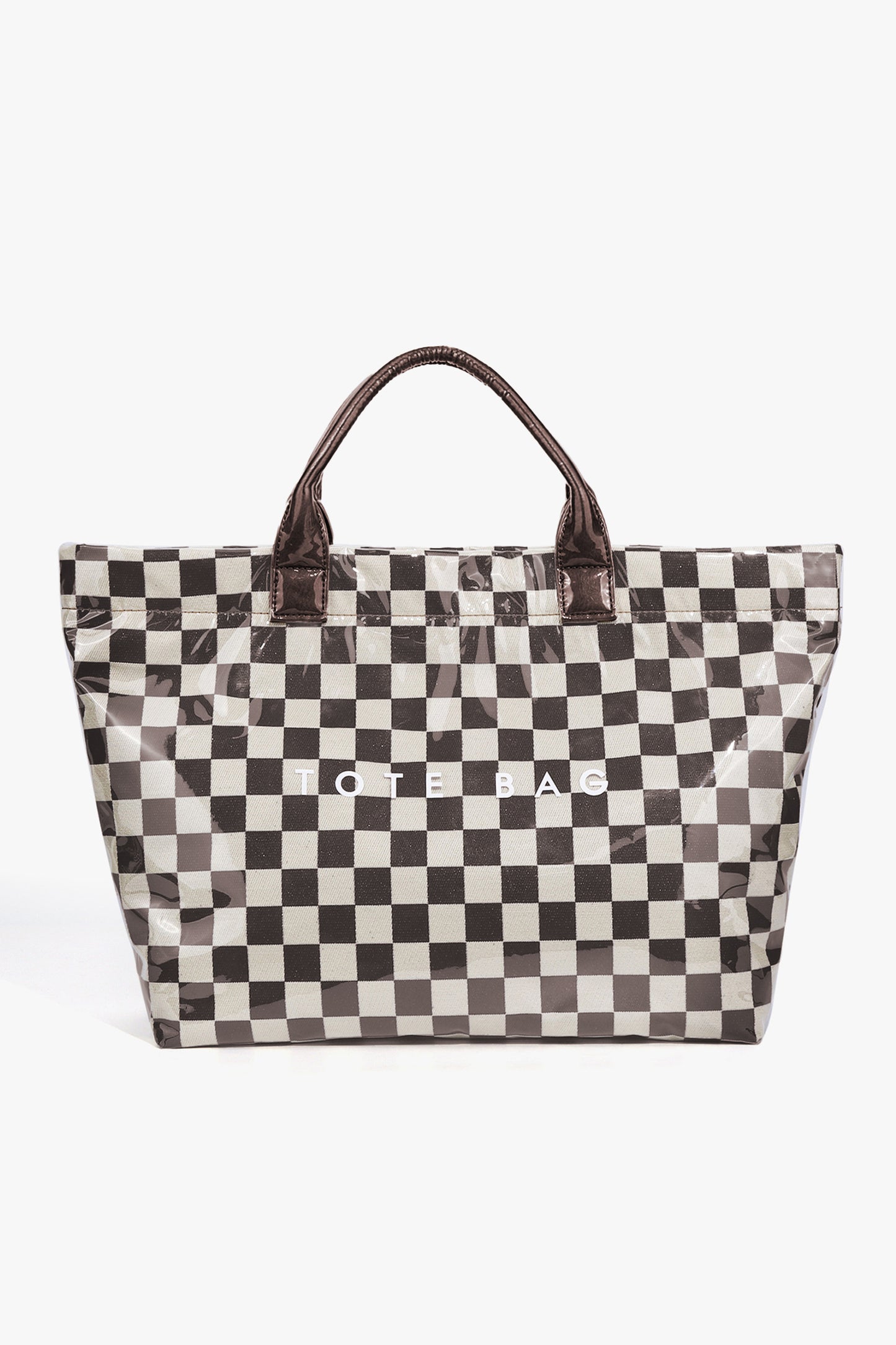 Color black Checkered Glossy PU Leather Tote Bag