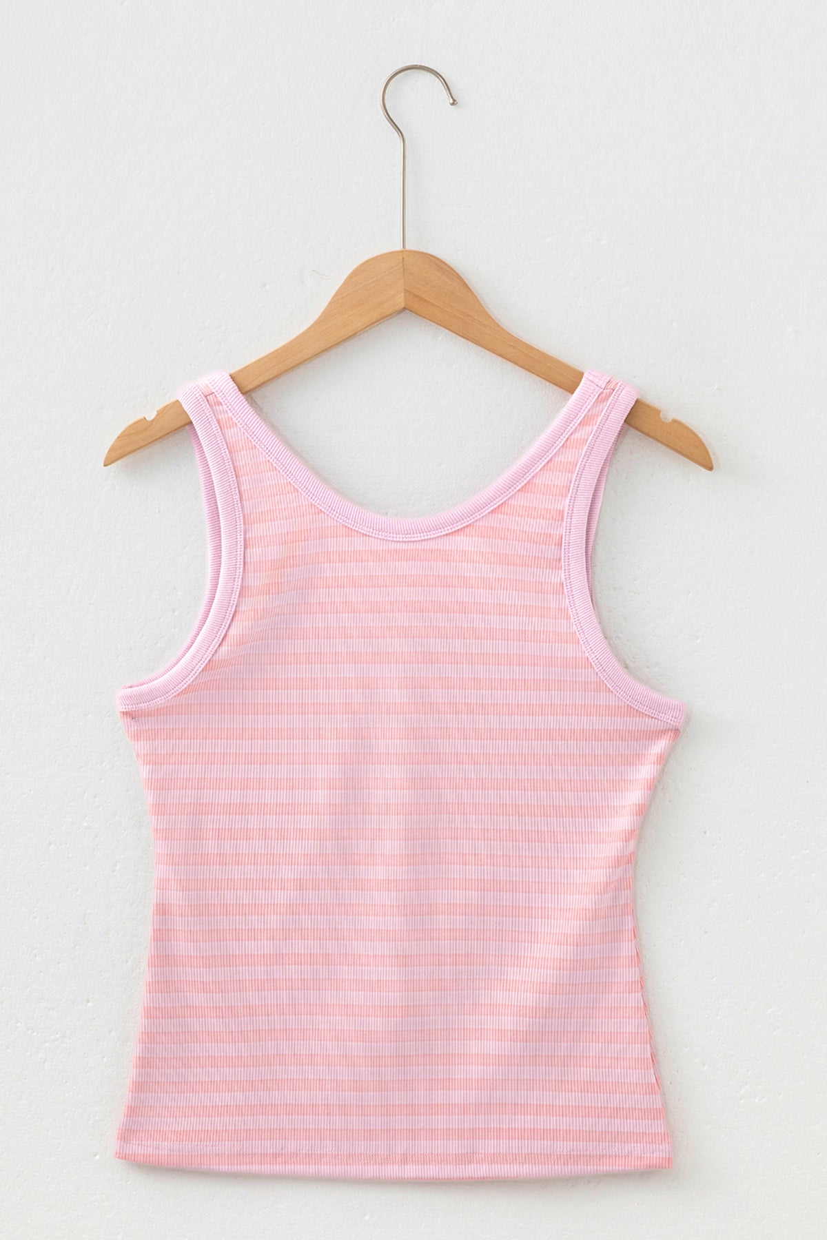 Pink Stripe Ribbed Knit Slim Tank Top