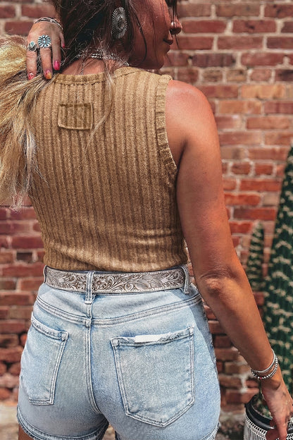 Camel Slim Ribbed Mineral Wash Tank Top
