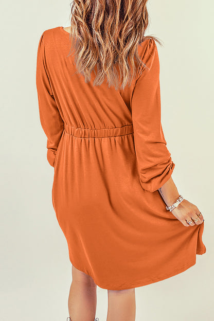 Button Up High Waist Long Sleeve Dress