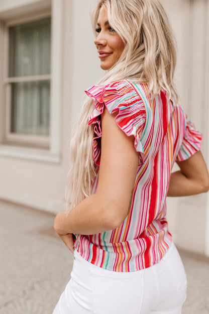 Blusa con mangas con volantes y costuras con estampado abstracto multicolor 