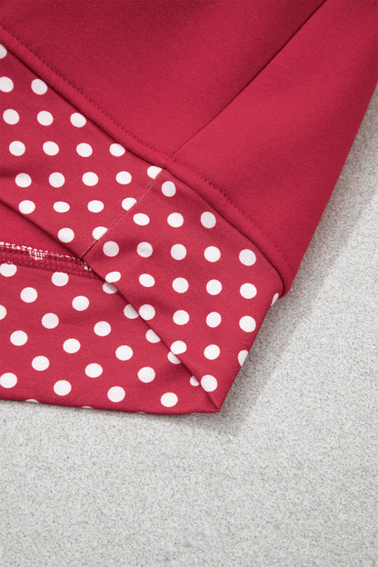 Red Dahlia Colorblock Polka Dot Contrast Trim Oversized Sweatshirt