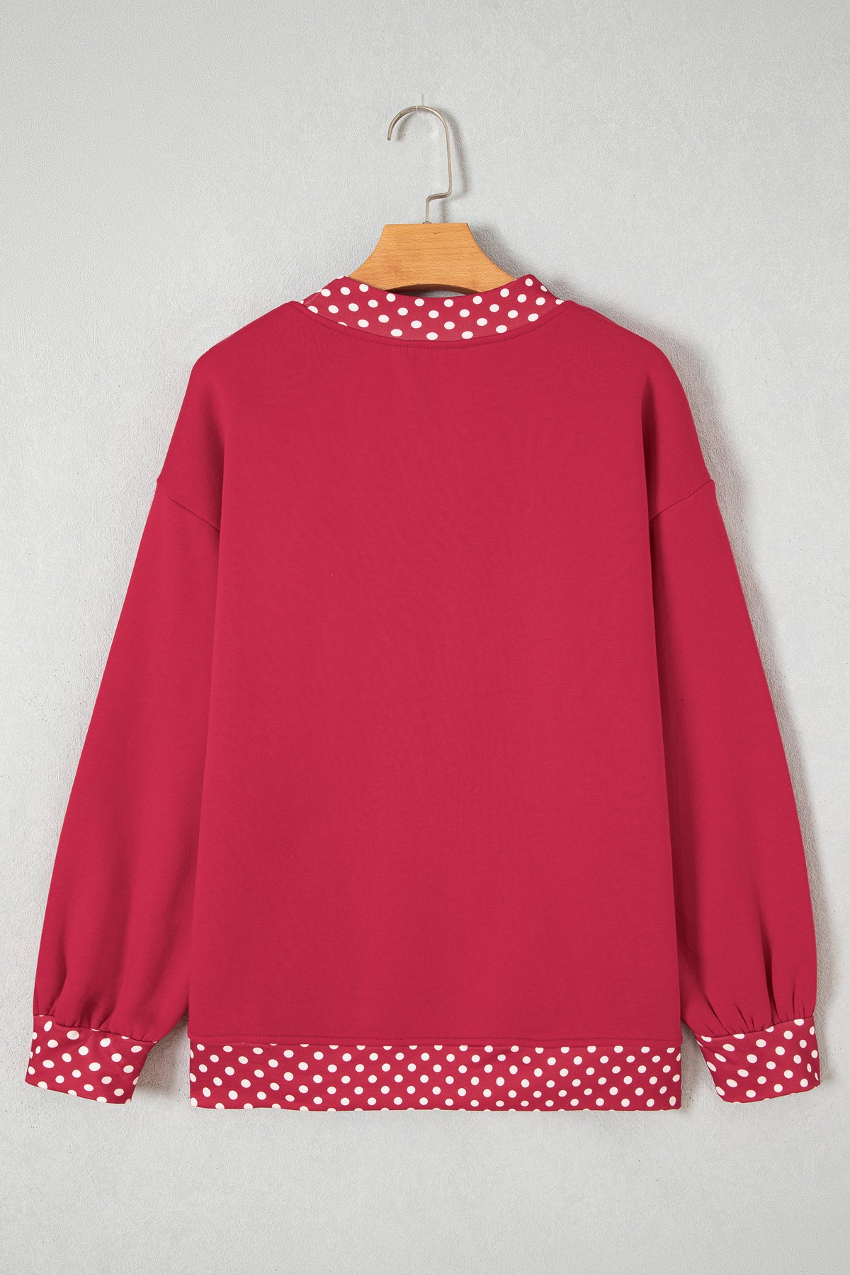 Red Dahlia Colorblock Polka Dot Contrast Trim Oversized Sweatshirt