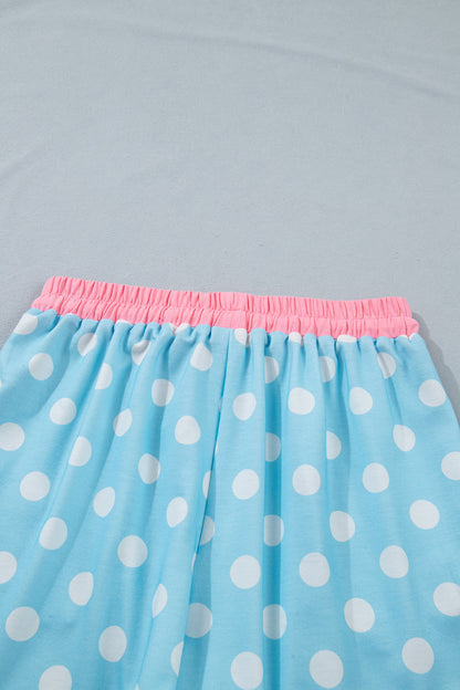Sky Blue Polka Dot Contrast Edge Casual Short Set